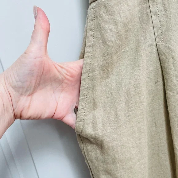 NWT Everlane European Flax Linen Wide Leg Wrap Khaki Tone Belted Jumpsuit Summer - Picture 5 of 13